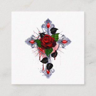 Silver Cross with a Red Rose Enclosure Card