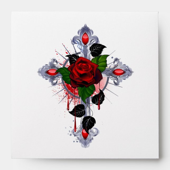Silver Cross with a Red Rose Envelope (Front)