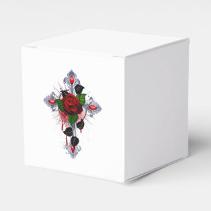 Silver Cross with a Red Rose Favour Box