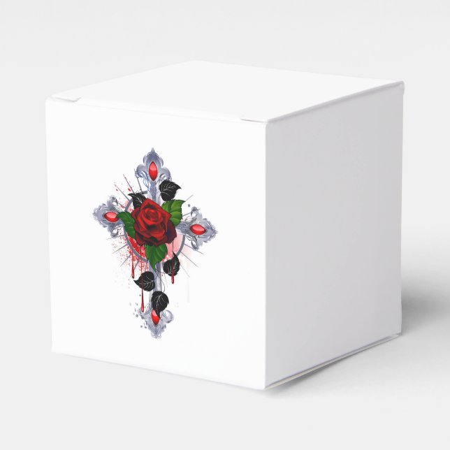Silver Cross with a Red Rose Favour Box (Front Side)