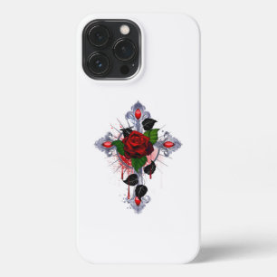 Silver Cross with a Red Rose iPhone 13 Pro Max Case