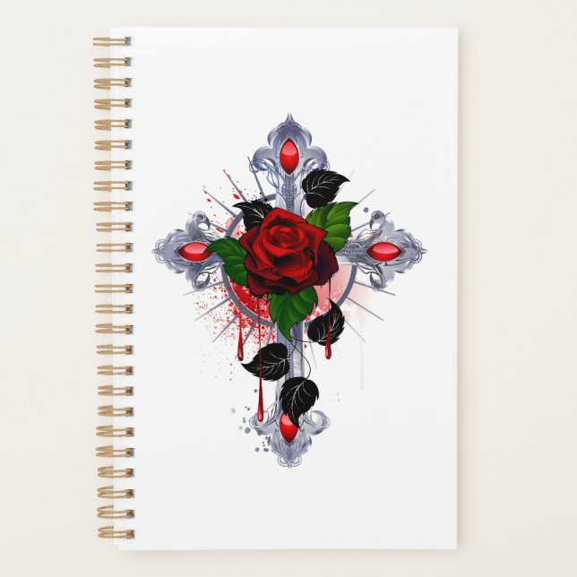 Silver Cross with a Red Rose Planner (Front)