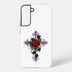 Silver Cross with a Red Rose Samsung Galaxy Case