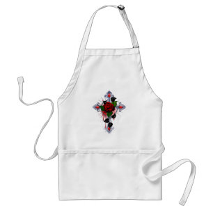 Silver Cross with a Red Rose Standard Apron