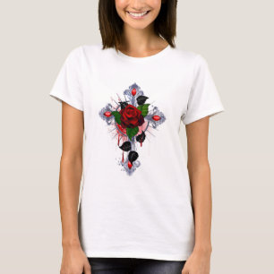 Silver Cross with a Red Rose T-Shirt
