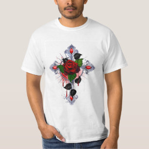 Silver Cross with a Red Rose T-Shirt