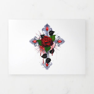 Silver Cross with a Red Rose Tri-Fold Programme