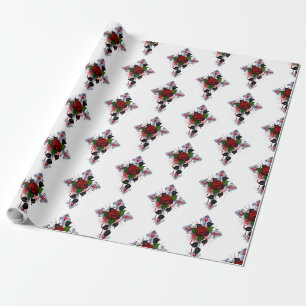 Silver Cross with a Red Rose Wrapping Paper
