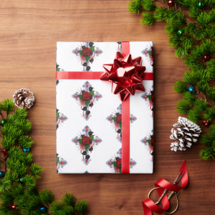 Silver Cross with a Red Rose Wrapping Paper