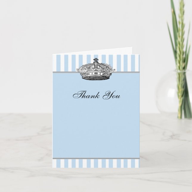 Silver Crown Baby Blue Prince Thank You Cards (Front)