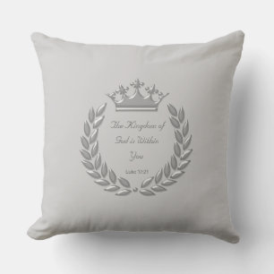 Silver Crown & Bible Verse on Light Silver Grey Cushion