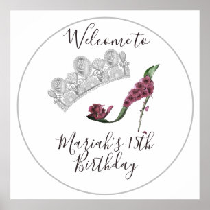 Silver Crown, Floral Fairy High Heel Shoe Poster