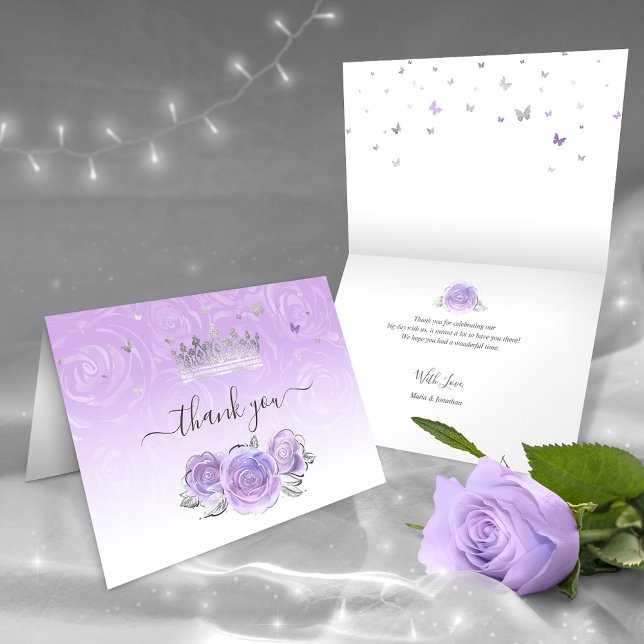 Silver Crown Light Purple Rose Elegant Folded Thank You Card (Creator Uploaded)