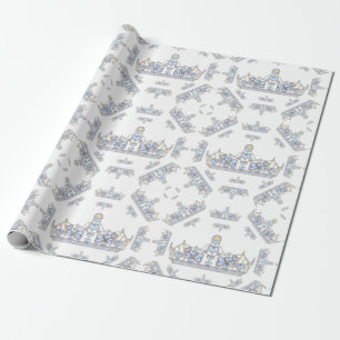 silver crown of heart diamonds bright fashion wrapping paper