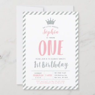 Silver Crown Princess 1st Birthday Invitation