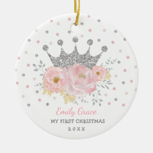 Silver Crown Princess Baby First 1st Christmas Ceramic Ornament