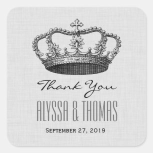 SILVER Crown Thank You Bride Groom Wedding V02 Square Sticker