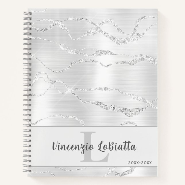 Silver Crystal Agate Gem Geode Glitter Notebook (Front)