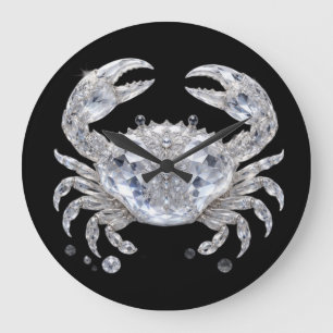 Silver Crystal Crab Sparkling Ocean Luxury Large Clock