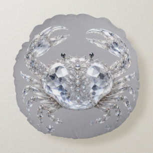 Silver Crystal Crab   Sparkling Ocean Luxury Round Cushion