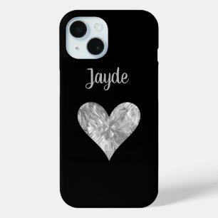 Silver Crystal Heart Mobile Phone Case