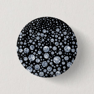 Silver Crystal Metallic Black 3 Cm Round Badge