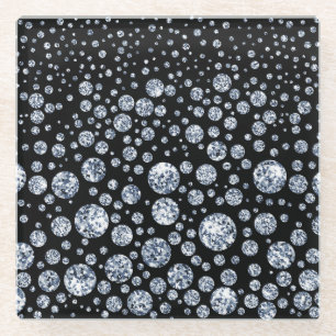 Silver Crystal Metallic Black Glass Coaster