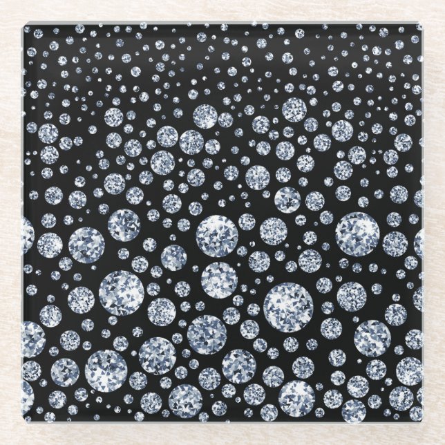 Silver Crystal Metallic Black Glass Coaster (Front)