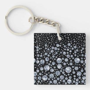 Silver Crystal Metallic Black Key Ring