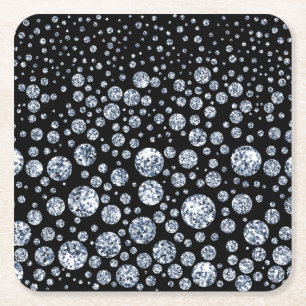 Silver Crystal Metallic Black Square Paper Coaster