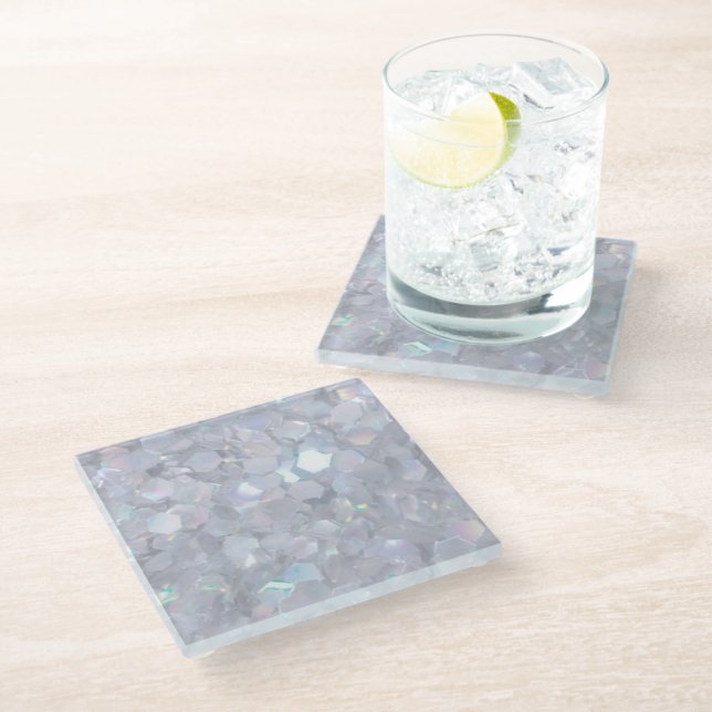 Silver crystal printed glass square coasters (Angled)