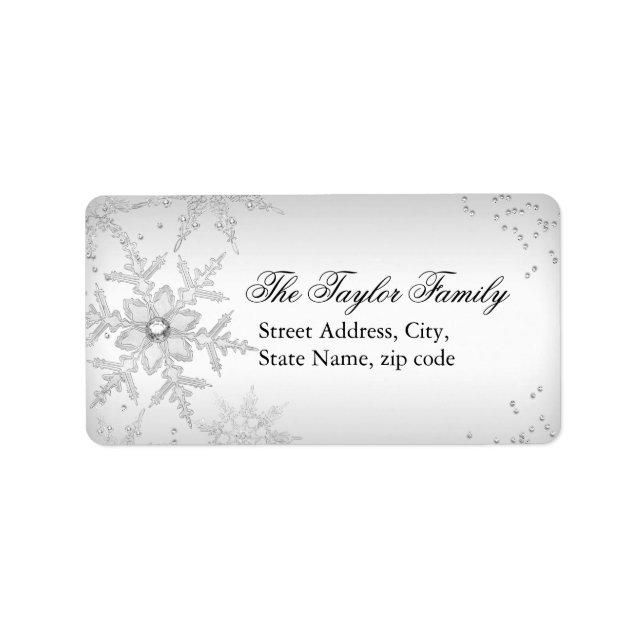 Silver Crystal Snowflake Christmas Address Labels (Front)