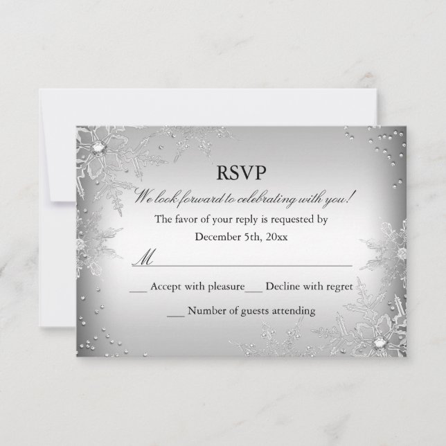 Silver Crystal Snowflake Christmas Party RSVP (Front)
