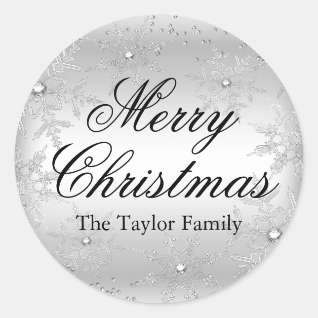 Silver Crystal Snowflake Christmas Sticker (Front)
