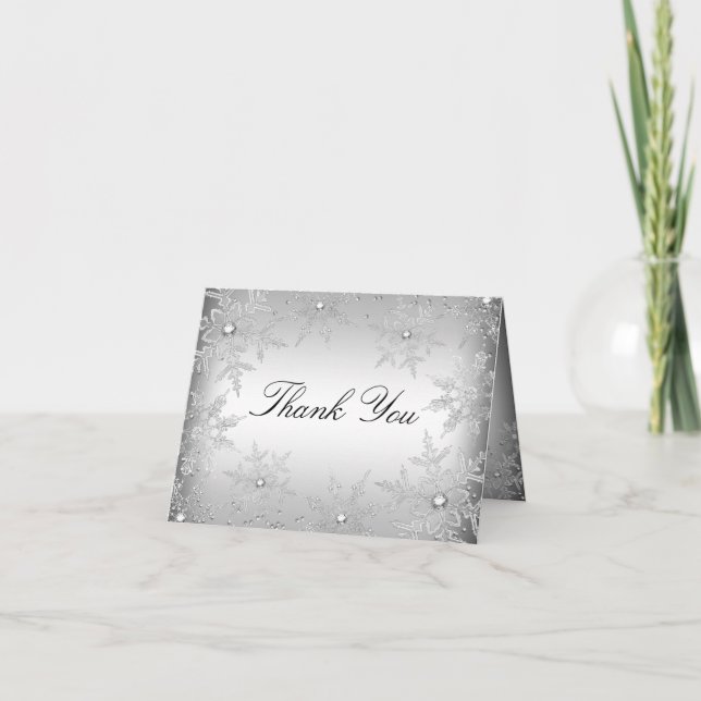Silver Crystal Snowflake Christmas Thank You Card (Front)