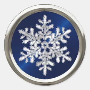 Silver Crystal Snowflake on Navy Blue Seal