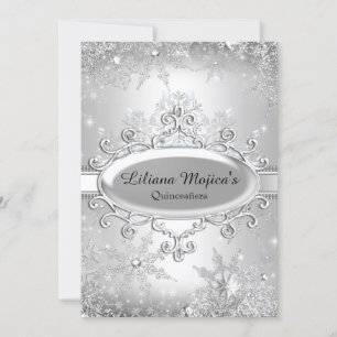 Silver Crystal Snowflake Princess Quinceanera Invitation