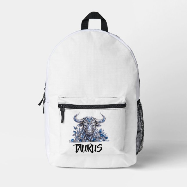 Silver Crystal Taurus Zodiac Printed Backpack (Front)