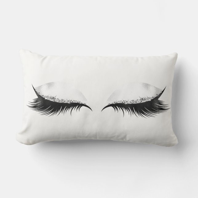 Silver Crystals White Grey Metallic Makeup Lashes Lumbar Cushion (Front)