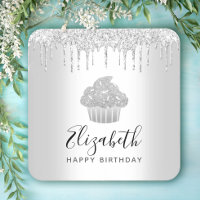 Silver cupcake glitter drips script name modern
