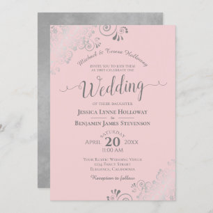 Silver Curls Elegant Blush Pink Formal Wedding Invitation