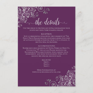 Silver Curls Elegant Plum Purple Wedding Details Enclosure Card