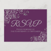Silver Curls Elegant Plum Purple Wedding RSVP