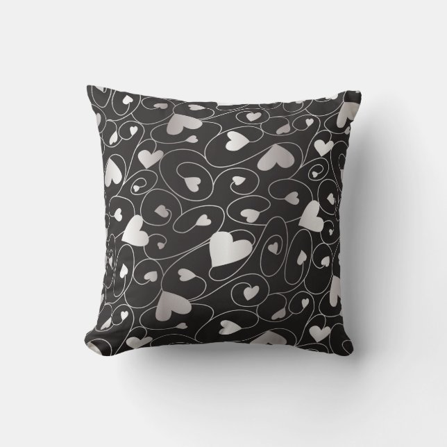 Silver curly hearts cushion (Front)