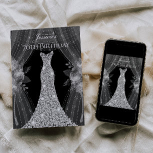 Silver Curtains Dress Womans 70th Birthday Party Invitation