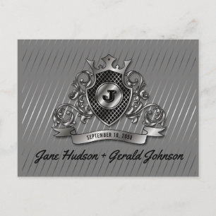 Silver Custom Elegant Monogram Design Announcement Postcard
