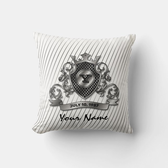 Silver Custom Elegant Monogram Design Cushion (Front)
