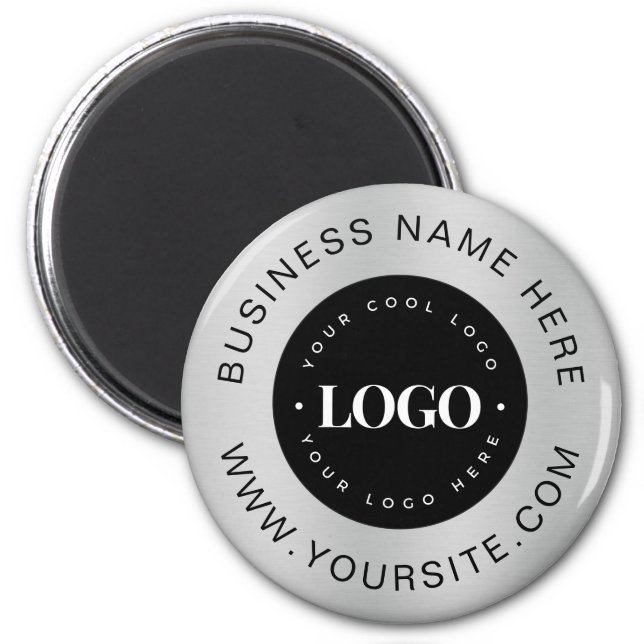 Silver Custom Logo Text Company Business Branded   Magnet (Front)