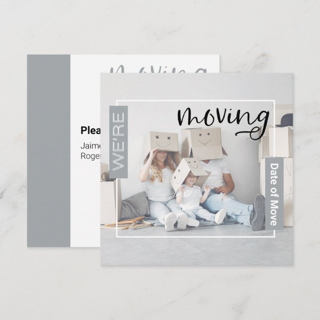 Silver Custom Photo Moving Announcement Card (Front/Back)