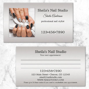 Silver Custom Photo Nail Studio Appointment Business Card